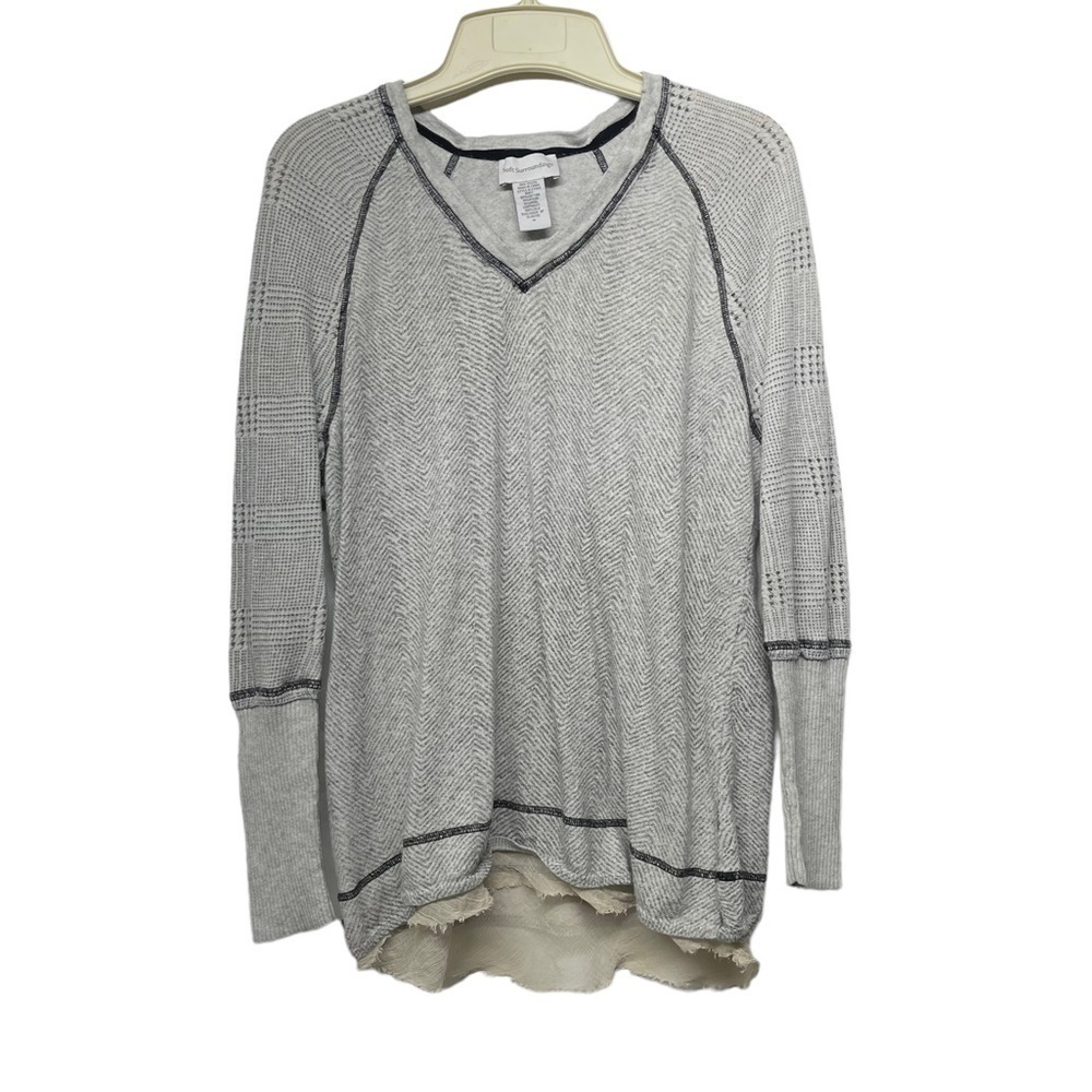 Soft‎ Surroundings Gray White V Neck Tunic Top Size Medium
